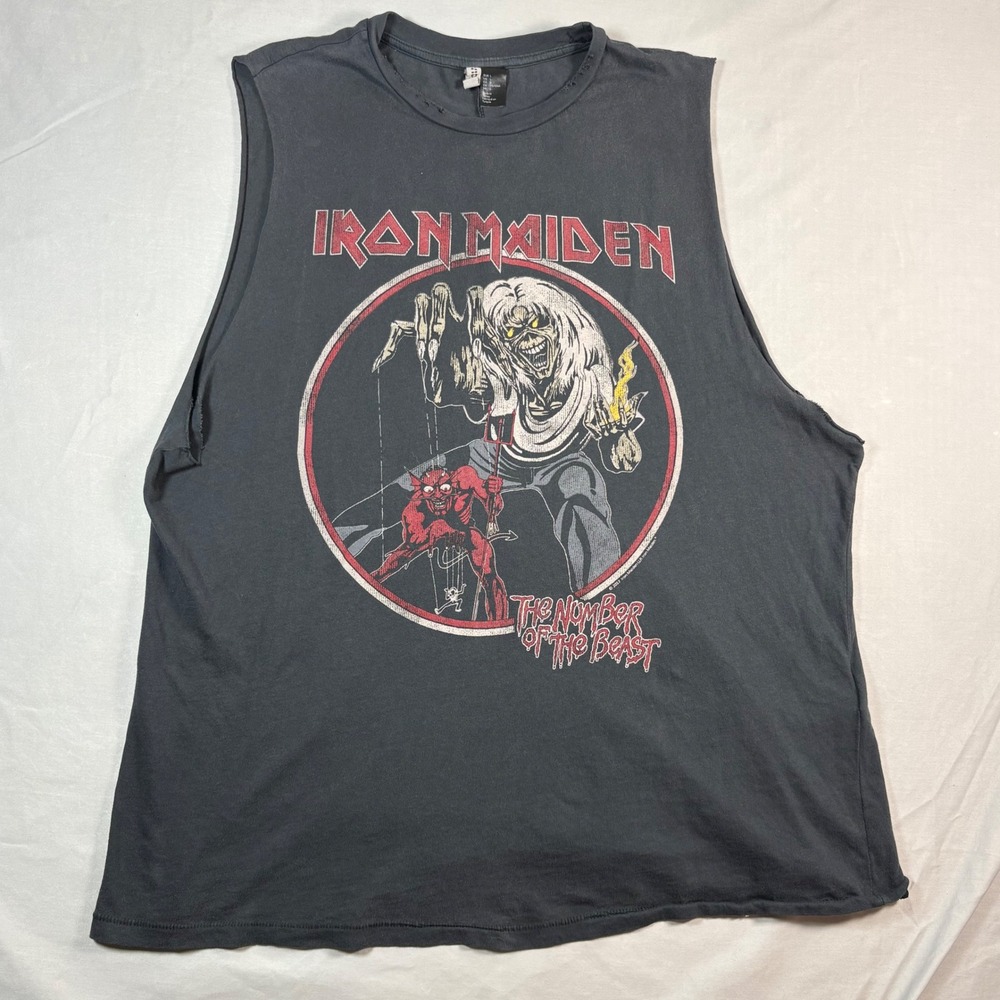 H&M Divided Iron Maiden The Number of the Beast Tank Top Mens L Distressed Black